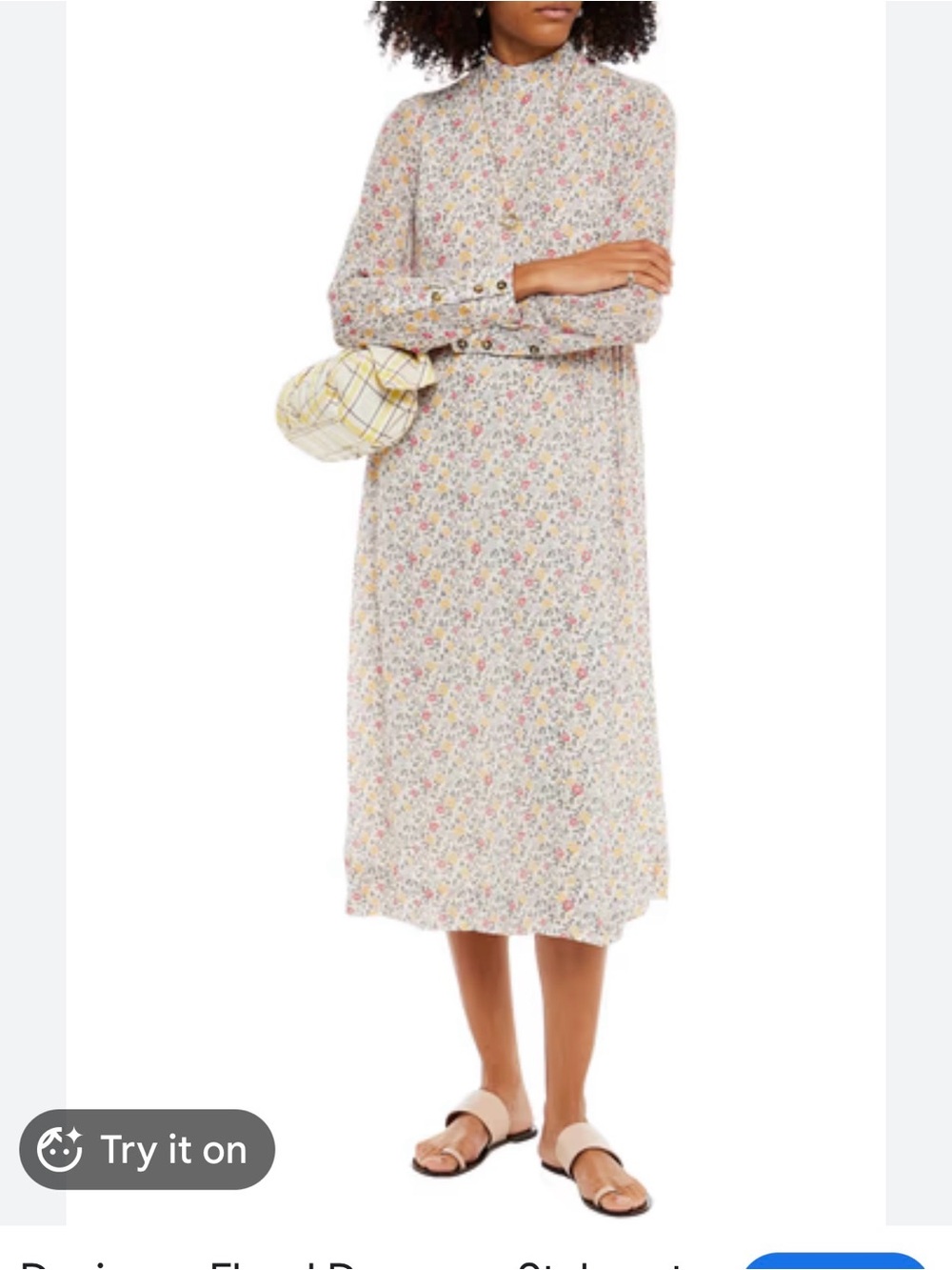 NEW Ganni Dress Floral Long Sleeve Georgette Midi White Size 34